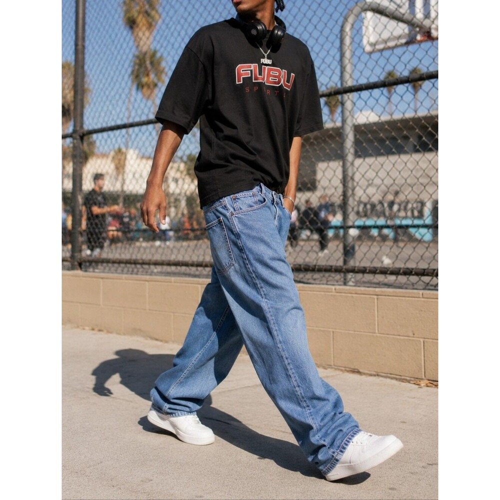 Vtg Y2K Fubu Baggy Pants Denim 36x34 100% Cotton Inside Pocket Cyber Grunge Jess